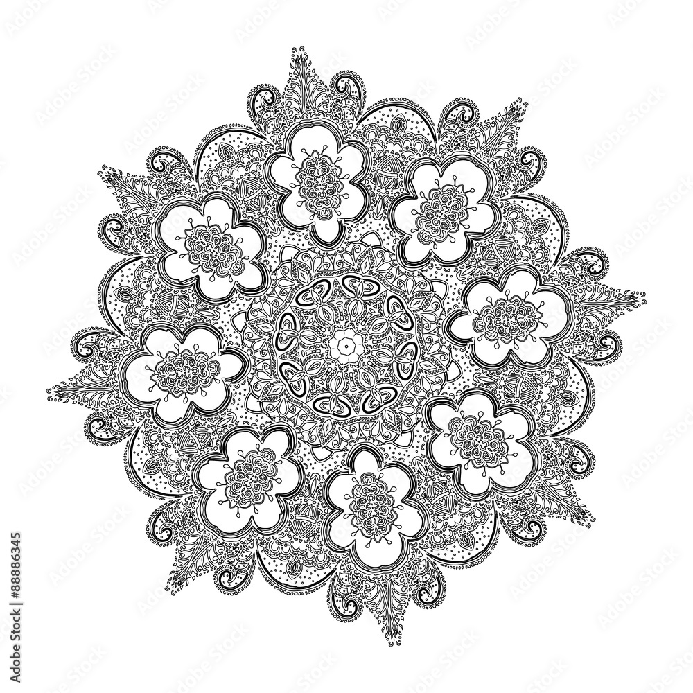 Beautiful Indian floral ornament. Mandala. Beautiful Indian floral ornament. Mandala.