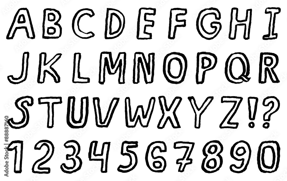 Hand drawn font: alphabet and numbers