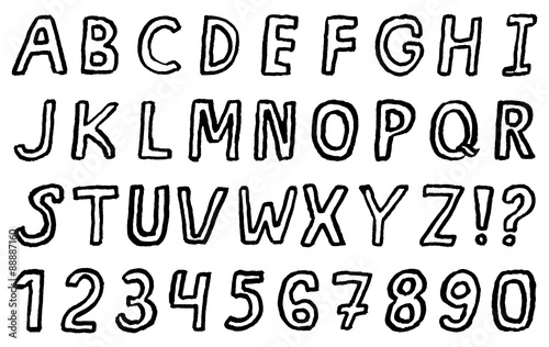 Hand drawn font  alphabet and numbers