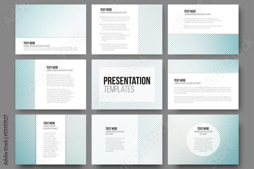 Set of 9 templates for presentation slides. Diagonal lines