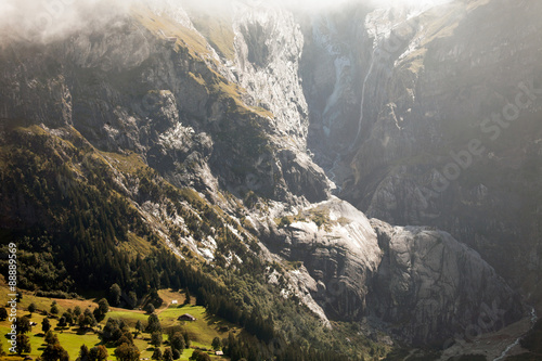 Beautiful Swiss meadows, valleys and peaks above Grindelwald, Switzerland photo