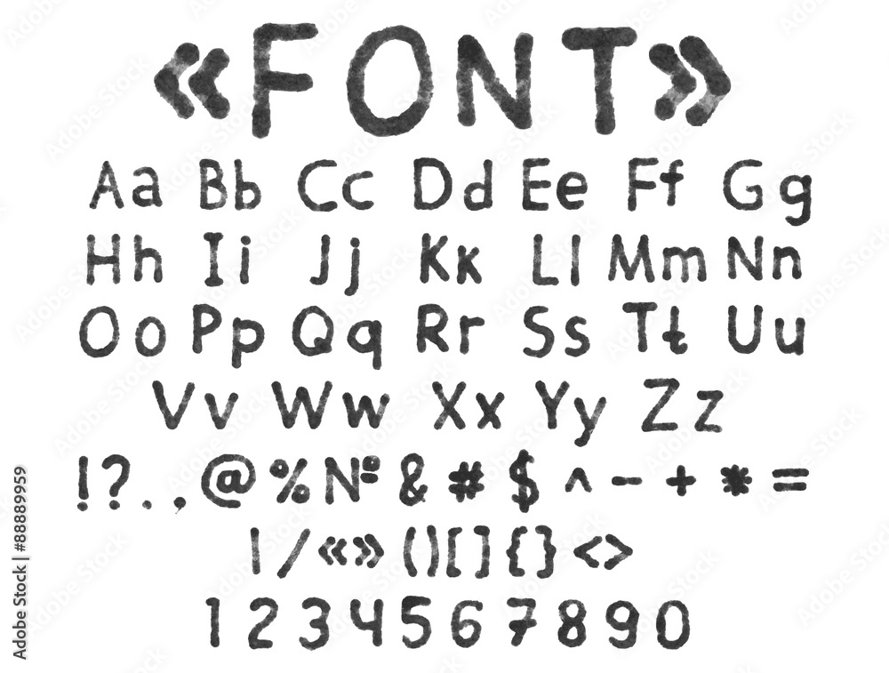 Hand drawn watercolor font: alphabet and numbers Hand drawn watercolor font: alphabet and numbers