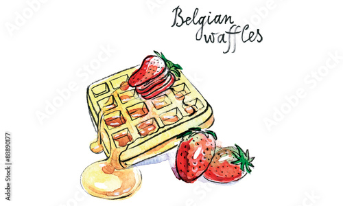 Watercolor vector Belgian waffles