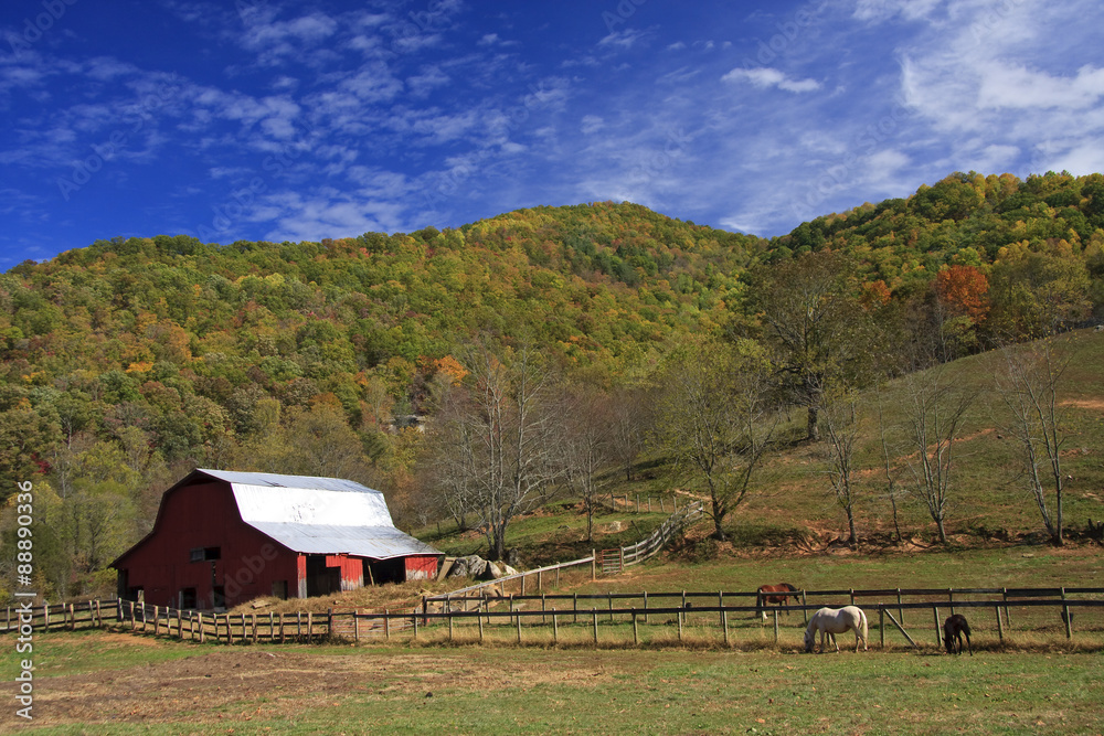 Red Barn in the Mountains