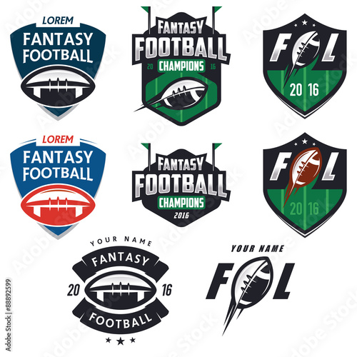 American football fantasy league labels, emblems and design elements