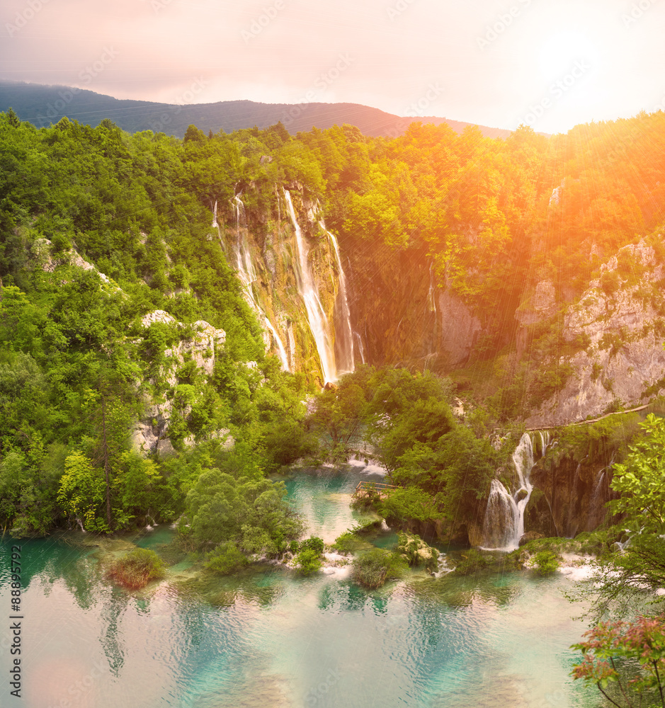 Fototapeta premium waterfall in mountain forest