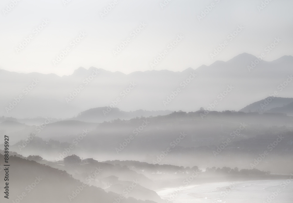 Misty morning. San Vicente de la Barquera, Cantabria,northern Spain.