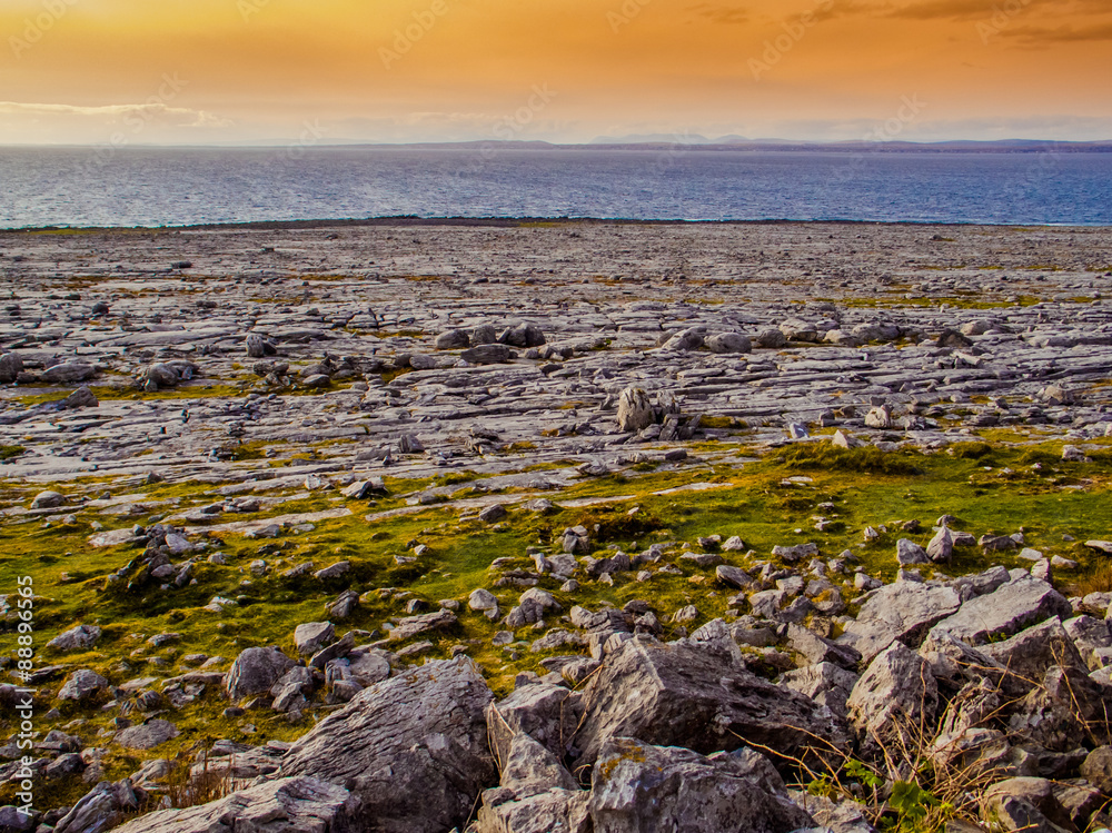 Wild Burren coast at sunset Wild Burren coast at sunset