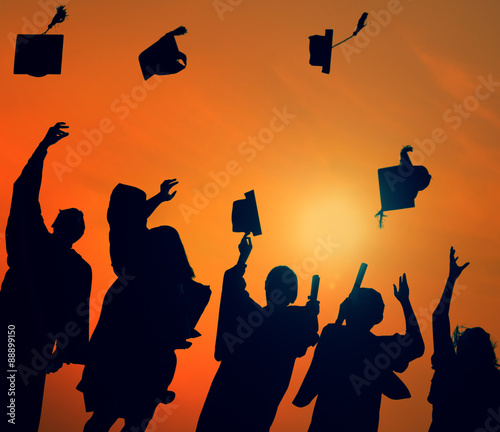 Group Students Celebrating Graduation Silhouette Concept photo