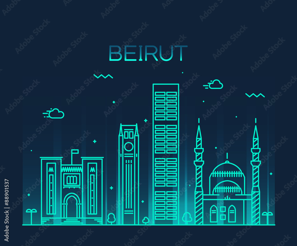 Naklejka premium Beirut skyline modna ilustracja wektorowa liniowa