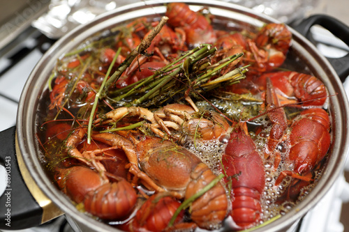 Cooking of crayfish with herb