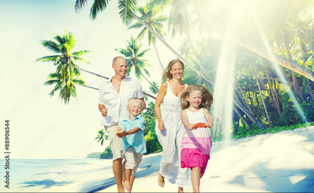 Family Happiness Beach Tropical Paradise Fun Concept