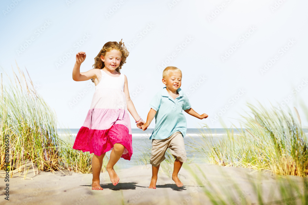 Sibling Happiness Summer Beach Vacations Concept