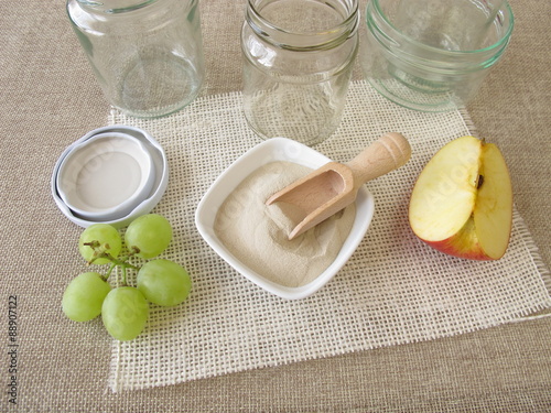 Obraz na plátně Agar Agar, Einmachgläser und Obst