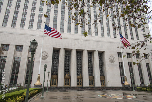 United states Court House in Los Angeles on a rainy day
