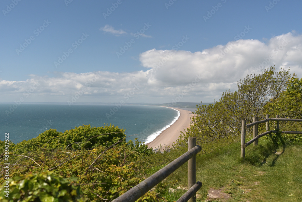 Obraz premium View over Weymouth and Chesil Beach from Portland Bill in Dorset