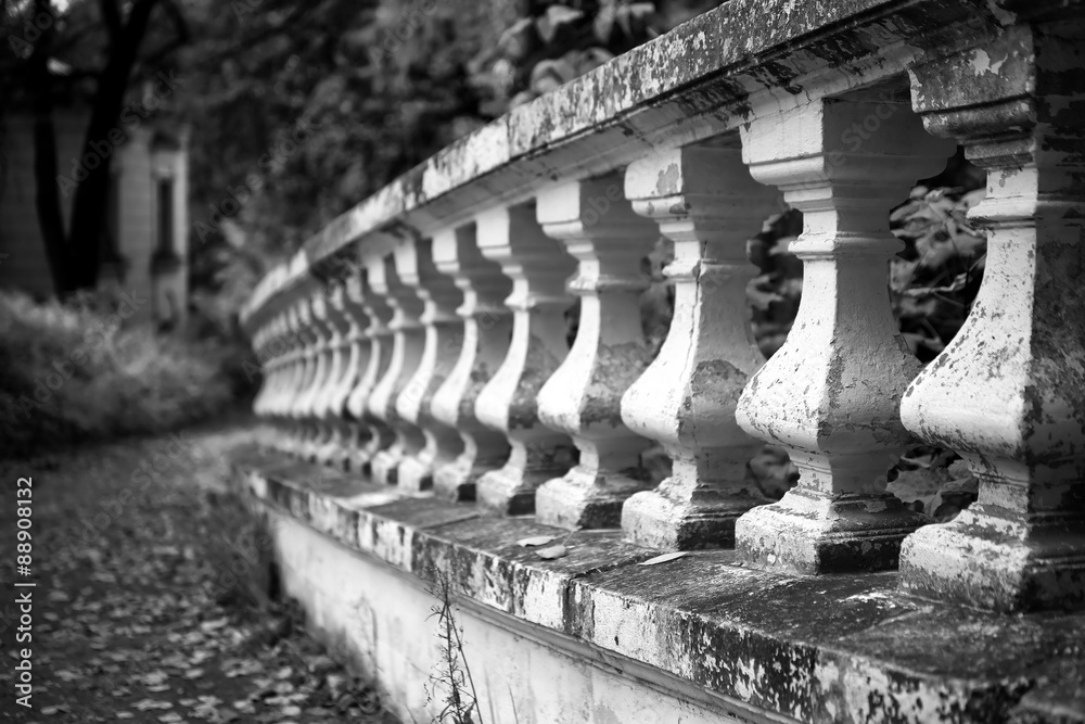 Old stone balustrade in the park
