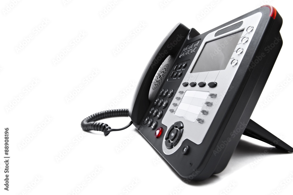 Black IP phone close up isolated on white background Black IP phone close up isolated on white background