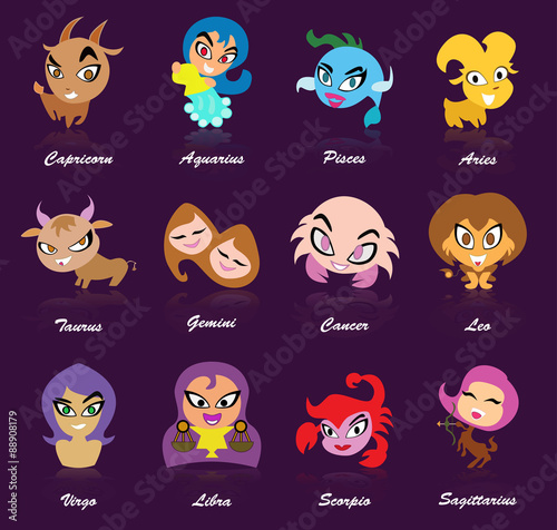 Cartoon horoscope with purple background