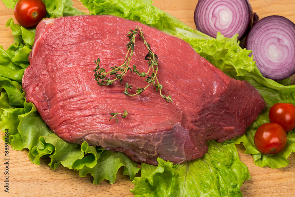 pice of fresh raw meat with vegetables pice of fresh raw meat with vegetables