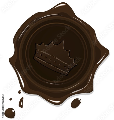 Illustration of wax grunge brown seal with crown