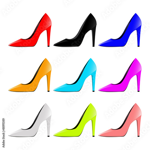 Colored set of high heels shoe