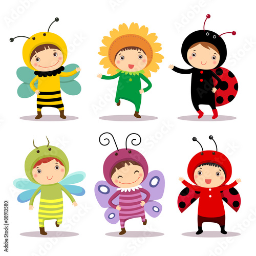 Cute kids wearing insect and flower costumes