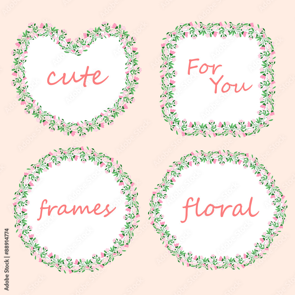 set of 4 floral borders. Vector colorful template
