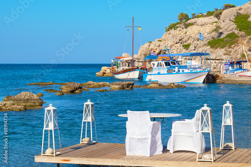 Cafe on a coast. Kolymbia. Rhodes, Greece photo