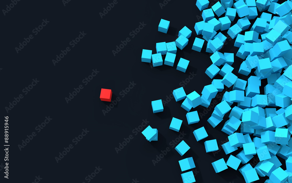 3d unique cube standing out from pile of cubes 3d unique cube standing out from pile of cubes