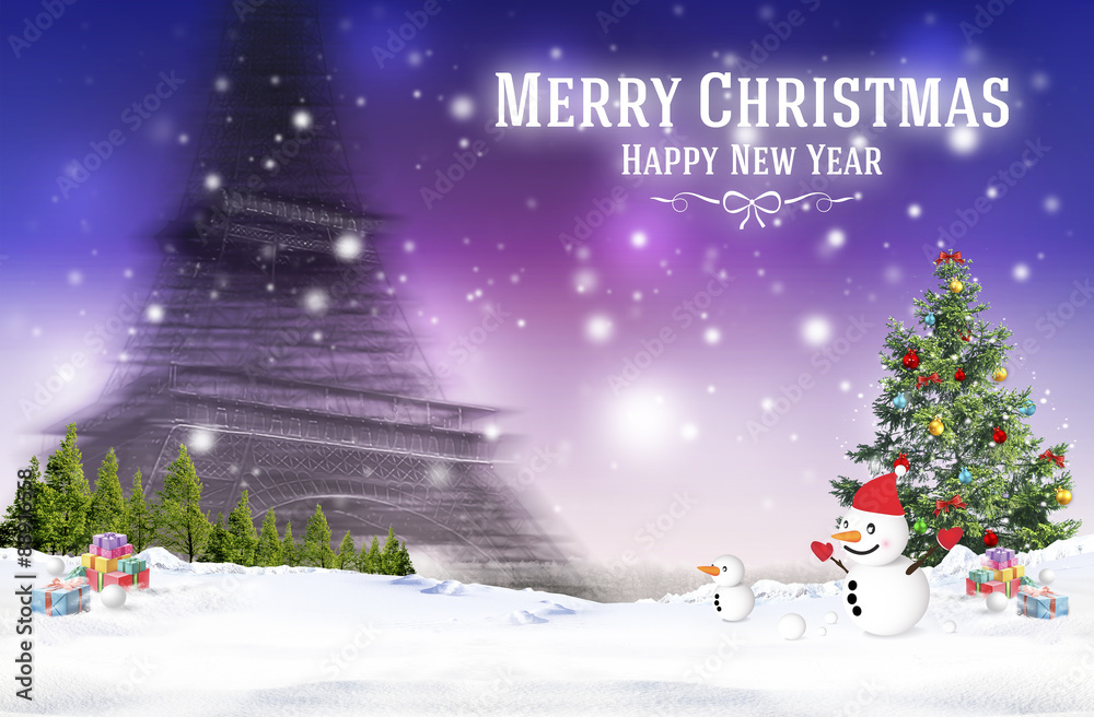 merry christmas festival illustration with pairs motion blur backgrround