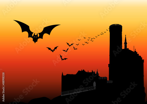 Halloween Schloss mit Fledermaus