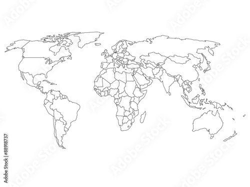 Obraz na płótnie Mapa świata z granicami kraju