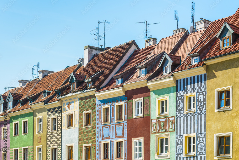 Fototapeta premium Colorful building facades in Old Town Market Square of Poznan, Poland.