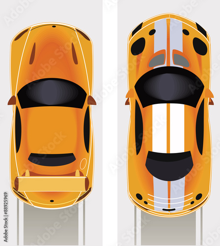 Racing cars, top view, the start of race. Vector
