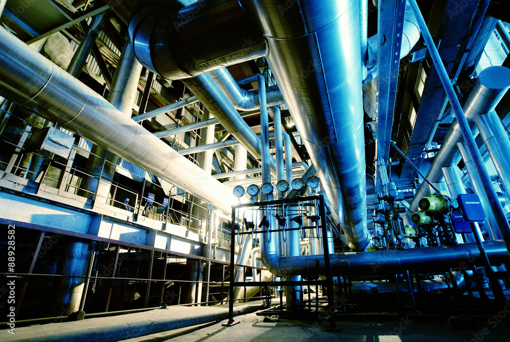 Industrial zone, Steel pipelines, valves and tanks Industrial zone, Steel pipelines, valves and tanks