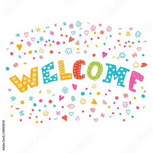 Colorful vector welcome background with different design element
