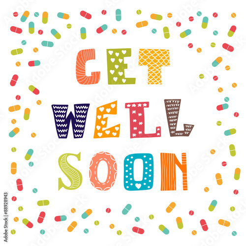 Get well soon card with pills. Greeting card