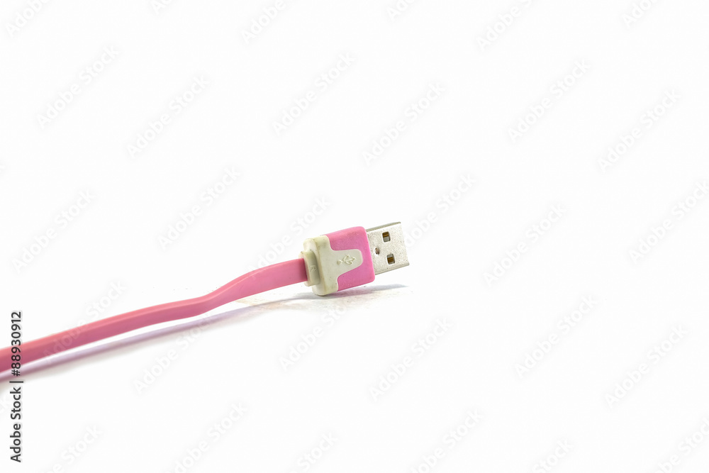 Pink USB charger cable line isolated on white background Pink USB charger cable line isolated on white background