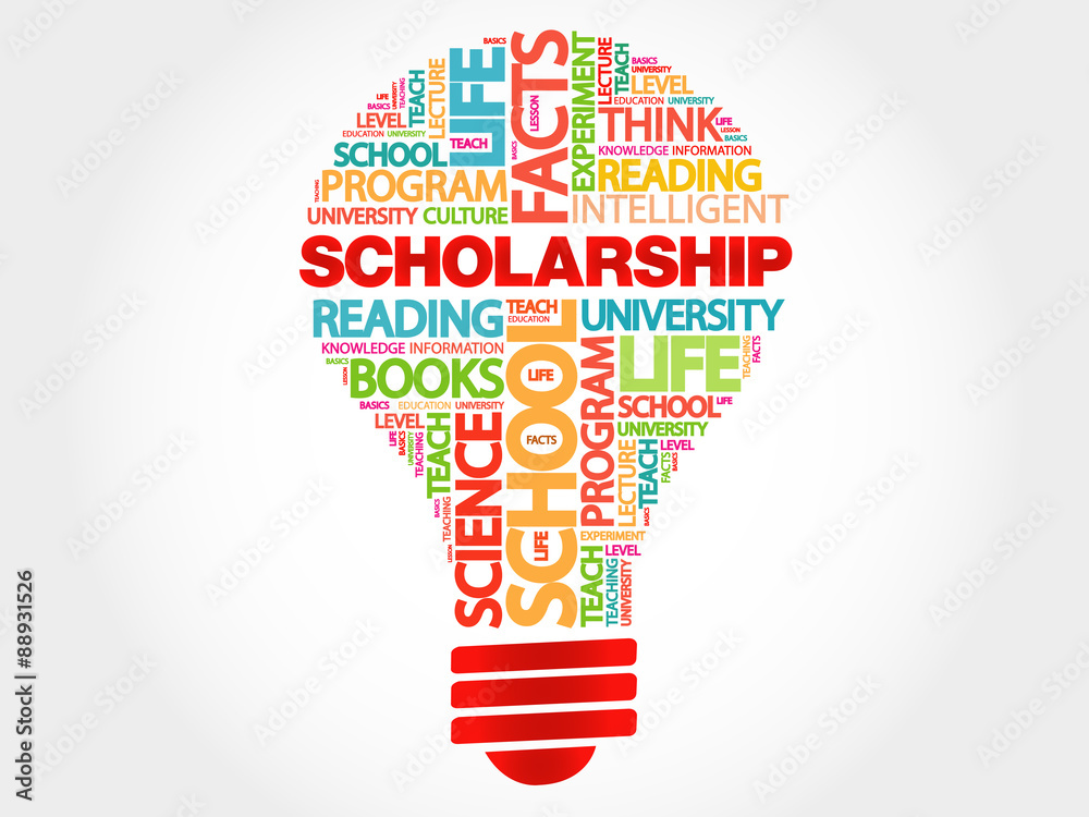 Scholarship bulb word cloud, business concept Scholarship bulb word cloud, business concept