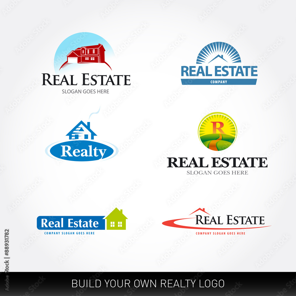 Obraz premium Real estate vector logotypes set. Real Estate logo design template. Realty logos.