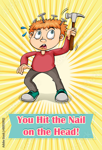 Man hitting nails on his head