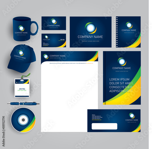 Dark blue company identity template. Vector corporate style for brand book and guideline