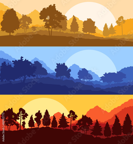 Forest wood mountain background vector set concept landscape
