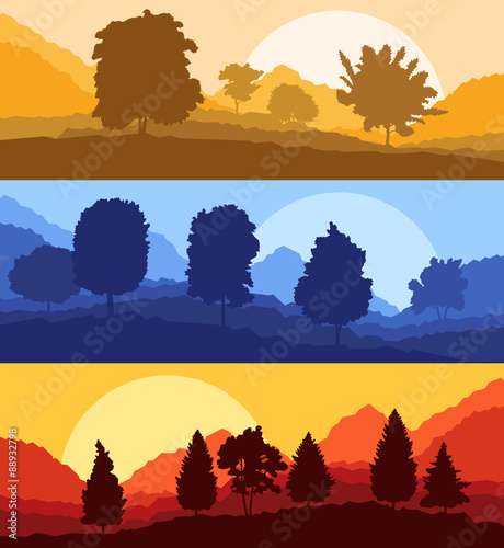Forest wood mountain background vector set concept landscape © kstudija