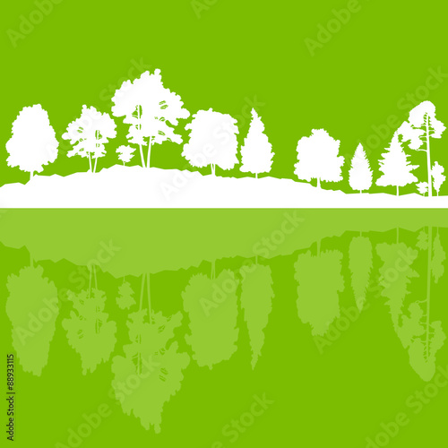 Forest trees wild nature silhouettes landscape illustration back