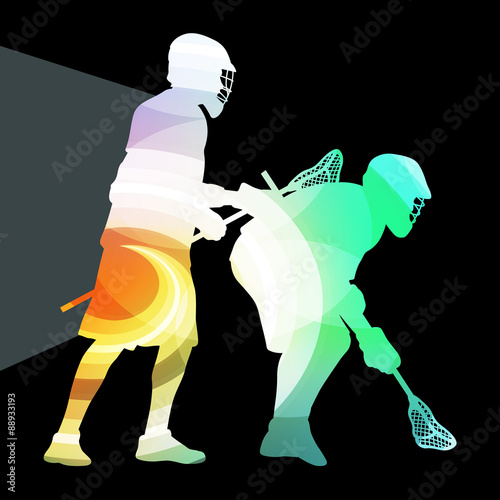 Lacrosse player in protective gear and in action man silhouette