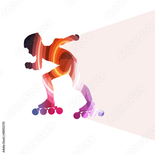 Man, teenage boy driving with inline skates, skating vector back