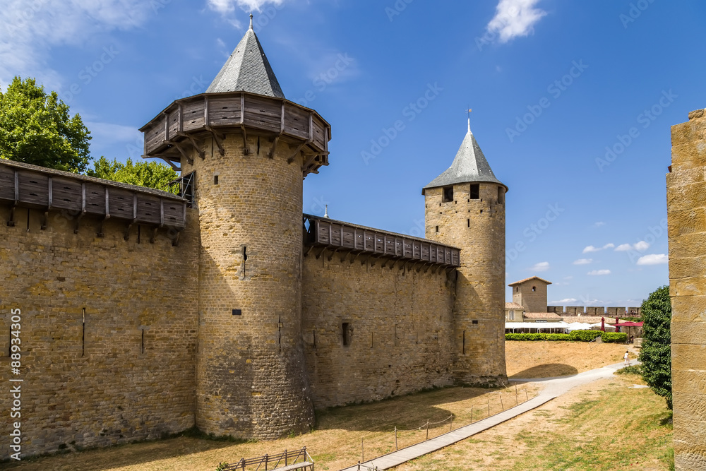 Carcassonne, France. Chateau Comtal, 1130. Fortress of Carcassonne is included in the UNESCO World Heritage List