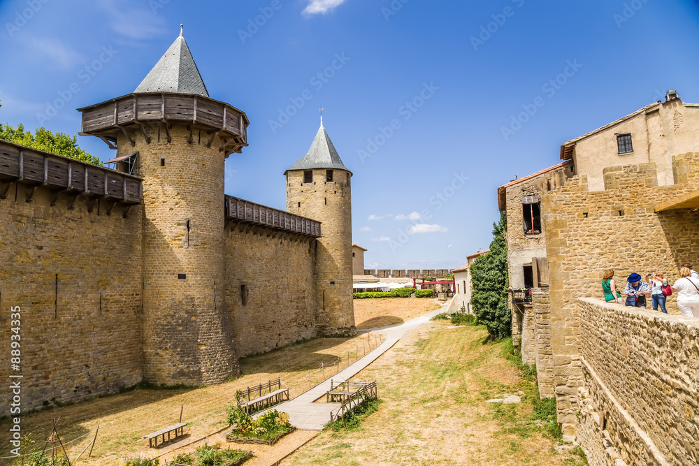 Chateau Comtal in the fortress of Carcassonne, France. Fortress of Carcassonne is included in the UNESCO World Heritage List